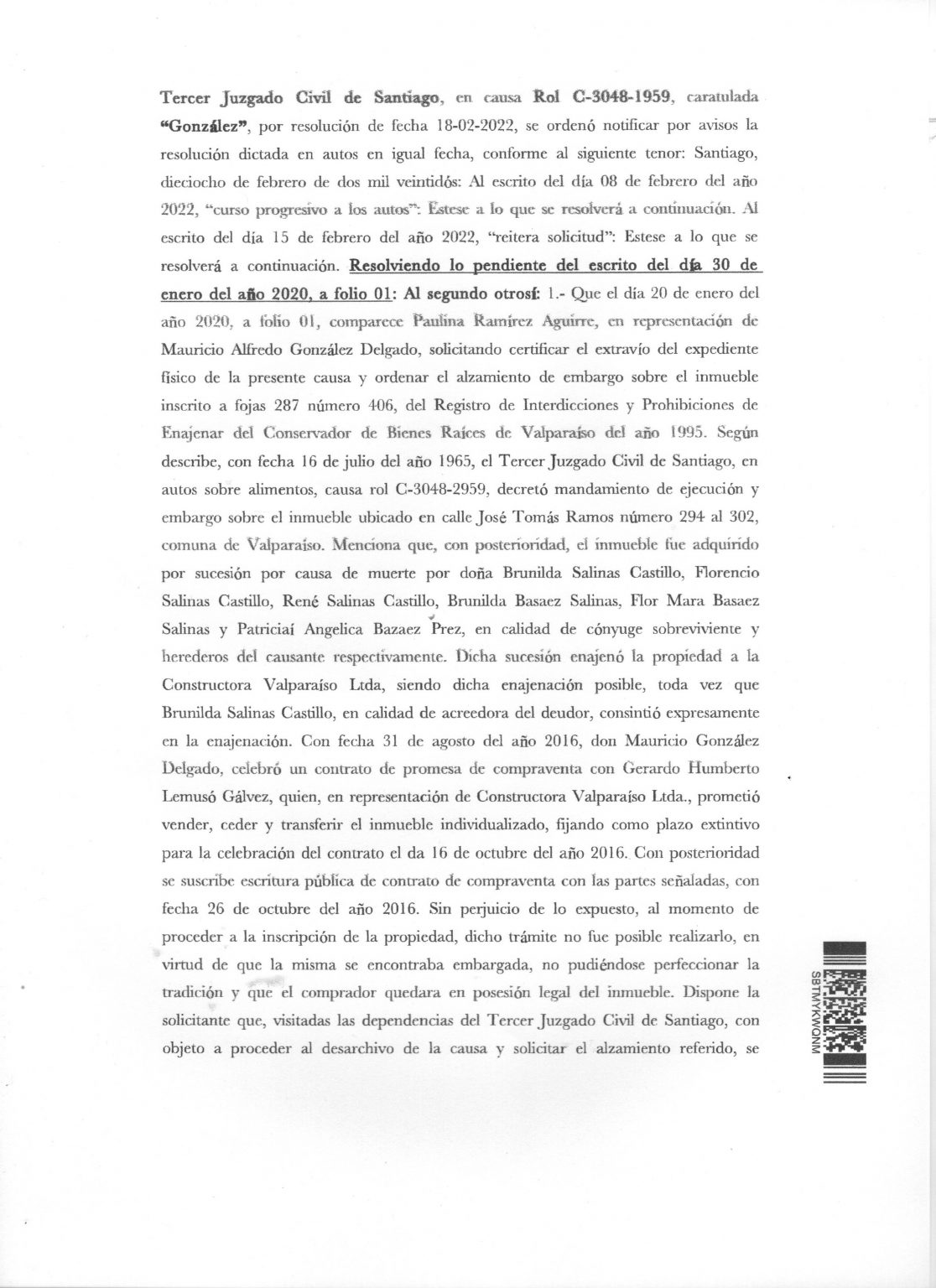 Causa ROL C 3048 1959 Tercer Juzgado Civil De Santiago Caratulada